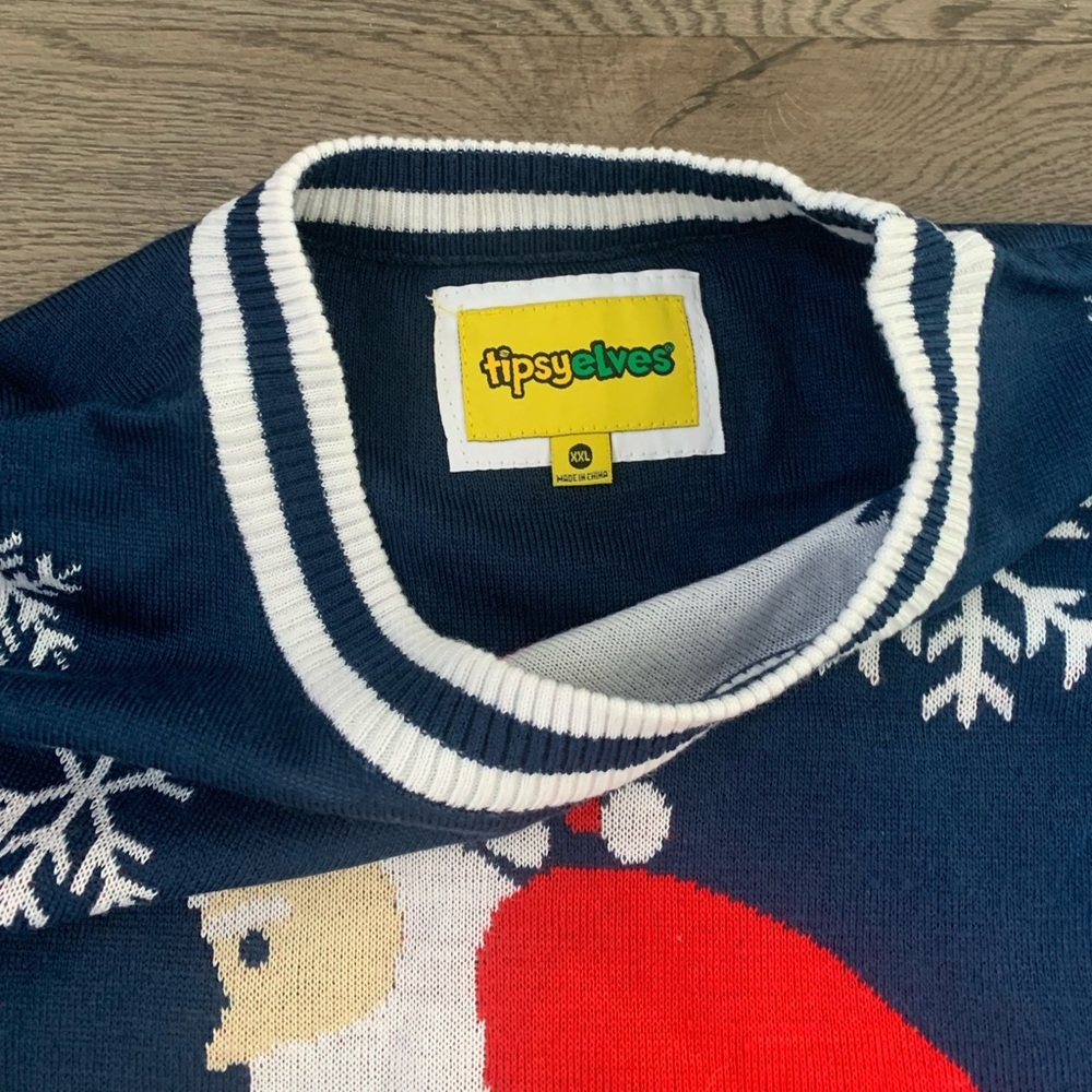 Tipsy Elves Santa's Log On The Fire Ugly Christmas Sweater Size XXL Blue - NWOT - Picture 9 of 11